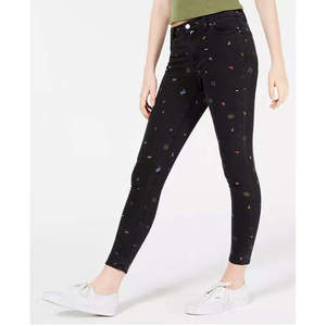 Jeans Skinny Neri a Vita Alta per Ragazzi Tinseltown, Taglia XL, Stampa Floreale, Denim Traspirante, Stile Casual Dritto con Ricami - Product Image 3