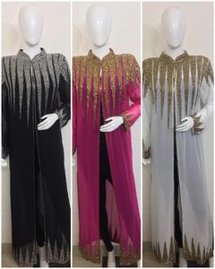 Muslim Abaya All Season Dress Long Sleeve Floor Length Islamic Turkish Kaftan Women Clothing Party Wear <b>Cardigan</b> Hand Work Slip - Product Image 3