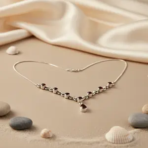 Collier en argent avec grenat perlé fin pour femmes - Product Image 3