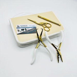 Micro Link <b>Hair</b> Extension Tools Kit Gold Plated Beading Plier <b>Hair</b> <b>Sectioning</b> <b>Clips</b> Rat Tail Comb Custom Logo Stainless Steel - Product Image 2