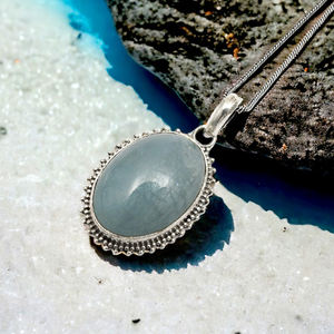 El producto más vendido en 2024, colgante de forma ovalada de piedras preciosas de Aguamarina Natural, joyería fina hecha a mano de Plata de Ley 925 India - Product Image 4