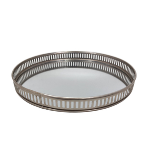 Bandeja decorativa Bandeja de espejo redondo de vidrio y hierro Bandeja de decoración de tamaño mediano de color dorado de latón Acentos decorativos - Product Image 4