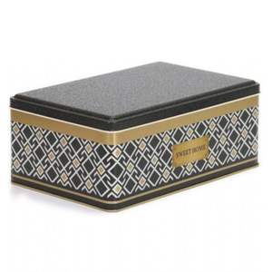 170x260x100mm fond noir rectangulaire boîte de rangement en métal couvercle coulissant capacité 4.2L conception de motif sans couture avec géométrique - Product Image 4