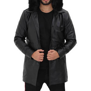 Manteau long sur mesure pour homme en cuir de vachette avec capuche, col montant, logo frontal, respirant, coupe régulière, coupe-vent, pour l'extérieur, hiver 2026, dernière collection - Product Image 5