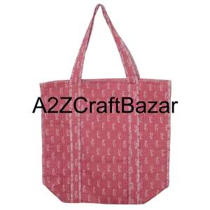Bolsa de Mano de Hombro Acolchada de Algodón Hecha a Mano para Mujer, Ecológica, Estilo Bohemio Indio, para Compras, con Asas Largas y Rayas - Product Image 1