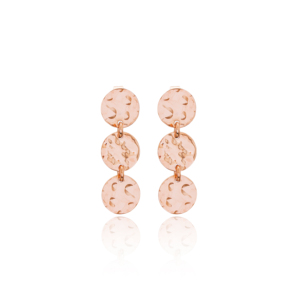 Pendientes martillados redondeados delicados, chapado en oro rosa, venta al por mayor turca, pendientes lisos de Plata de Ley 925, joyería fina hecha a mano - Product Image 1