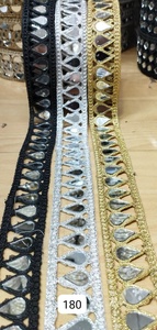 Custom Made Vibrant Multicolour Mirror Work Lace Trim Traditional Ethnic Highlighted Reflective Lace <b>Fabric</b> - Product Image 5