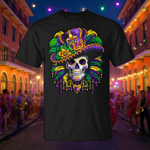 Camiseta de Carnaval con Diseño de Calavera de Azúcar de Mardi Gras, Temática de Nueva Orleans, Unisex para Adultos - Product Image 3