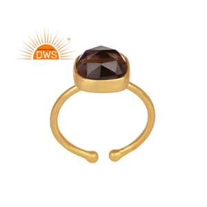 Anillo de Plata de Ley 925 con Baño de Oro de 18K y Cuarzo Ahumado Natural, el Más Vendido, Fabricante de Joyería - Product Image 1