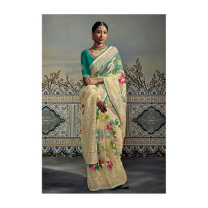 Elegante Organza Brasso Seda Sari para Mujeres Diseñador Indian Wedding & Party Wear Sari Venta al por mayor Avalibale al mejor precio - Product Image 1