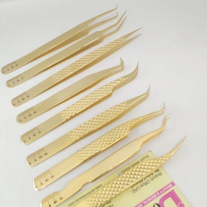 Gold Plated Stainless Steel Eyelash Tweezers Custom Logo High Quality Premium 45 90 75 Volume <b>Lash</b> Extension Tweezers - Product Image 1