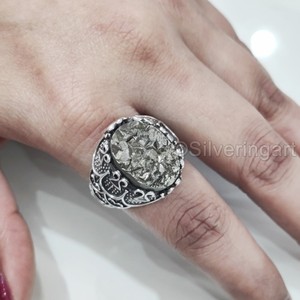 Grossiste Bague pour homme Bague de naissance en pyrite brute naturelle Toutes tailles Bijoux de Noël ottoman Bague en argent sterling 925 - Product Image 3