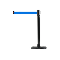 [BS-BK(BL)] Poteau de guidage en métal durable à sangle rétractable lente, en acier inoxydable poli noir, avec base stable et transport pratique
