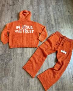 Ensemble de survêtement personnalisé de haute qualité pour homme, en mohair, avec pantalon de survêtement évasé et sweat à capuche, ensemble de survêtement en mohair d'hiver - Product Image 3