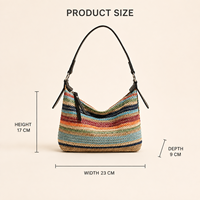 Sac à bandoulière en paille tressée rayé arc-en-ciel pour femme, léger, style bohème, avec fermeture éclair, sac hobo pour l'été