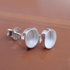 Sterling <b>Silver</b> Round Shape Post <b>Earrings</b> Blank Bezel Setting 3MM 5MM 10MM 15MM 20MM 25MM Blank <b>Earring</b> Base Back Side Close - Product Image 3
