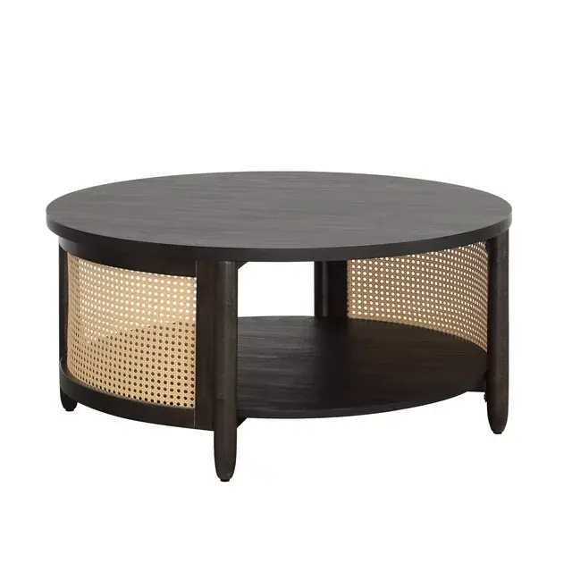 Venta caliente muebles de sala de estar personalizados mesa de centro redonda de madera de primavera con almacenamiento abierto