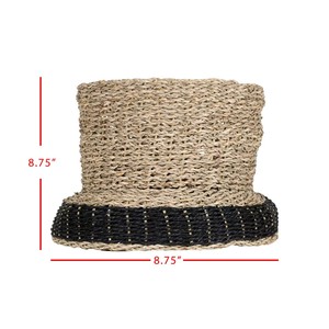 Handwoven <b>Seagrass</b> <b>Basket</b> with Black Beaded Accent Stylish Eco Friendly <b>Storage</b> Solution for Home Office and Living Room - Product Image 6