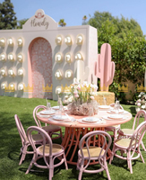 Ensemble de location de fête rond rose pour enfants-Table et chaise en rotin au design mignon-Produit phare