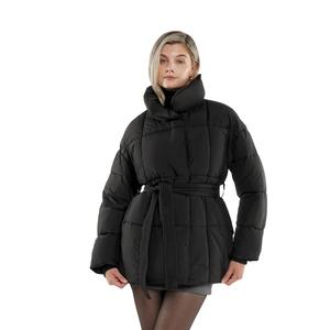 Chaqueta acolchada de Invierno para mujer, abrigo de abrigo con cinturón de longitud media, a prueba de salpicaduras, repelente al agua, a prueba de viento, resistente a las manchas - Product Image 1