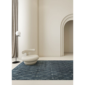 Alfombras de Lana Anudadas a Mano con Patrón Geométrico Azul Zuri, 9x12, Rectangulares, para Pasillo, Entrada, Habitación, para Adolescentes - LKM-2098 - Product Image 4