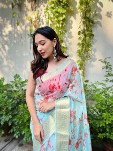 Latest Designer Outfit Best Fabric Latest Collection <b>Organza</b> <b>Silk</b> Saree Blouse Women Fashion Manufacturer From Surat India - Product Image 4