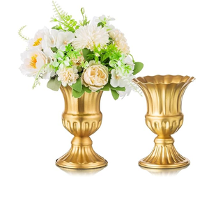 Jarrón de Metal con flores doradas, decoración de mesa de salón pulida dorada, florero de Metal tradicional, embalaje Premium - Product Image 6