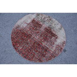 Tapis Turc Vintage Rouge Beige 3.4 X 3.4ft Grande Surface Laine Patchwork Design pour Couloir ou Chambre à coucher Latex Soutenu - Product Image 2