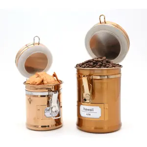 Luxury custom packaging airtight metal black storage round jar coffee bean tins container for coffee