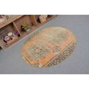 Classic Orange Green Vintage <b>Turkish</b> <b>Rug</b> 4.1 X 4.2ft Handmade Patchwork Design Wool Viscose Material Latex Backing for Living - Product Image 2