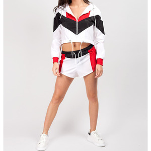 Conjunto de dos piezas personalizado OEM al por mayor para correr color personalizado chaqueta cortavientos chándales para mujer Jersey sólido chándal - Product Image 5