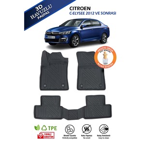 Ensemble de tapis de voiture 4D noirs TR avec motif piscine, compatibles avec les modèles Citroën C-Elysée 2012 et ultérieurs - Product Image 2