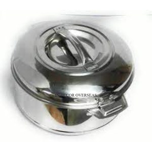 Silver Color Finishing Shiny Polished <b>Heavy</b> <b>Duty</b> Metal Made Round Shape Chapati Container With Handles And Top Lid Kitchenware - Product Image 1