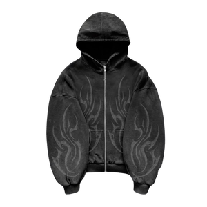 Logo personnalisé fabriqué en usine 100% coton polaire lavage à l'acide en détresse sérigraphie sweat à capuche hiver Streetwear sweat à capuche zippé - Product Image 3