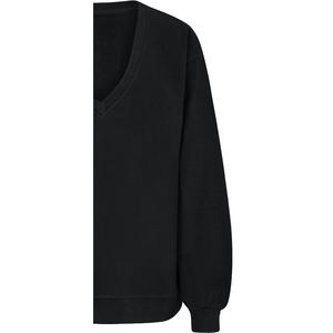 Sweat-shirt noir à col en V en polaire tricoté respirant, brodé et gaufré, écologique, pour femme, hiver, 340g, devant - Product Image 5