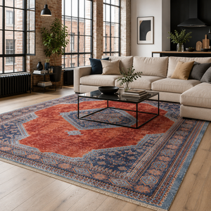 <b>Rug</b> Weavers RW7149 Lycian Indigo <b>Tribal</b> Washable <b>Rug</b> Dropshipping Wholesale Washable Chenille 10 Sizes - Product Image 1