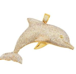 925 argent Sterling poisson forme pendentif pour hommes enfants Style classique plaqué or blanc Moissanite coupe mode pendentifs breloques - Product Image 1