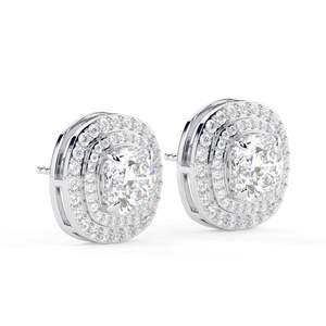 Boucles d'oreilles élégantes en or rose 14 carats avec diamant de laboratoire taille coussin et taille ronde, design tendance pour les soirées - Product Image 2