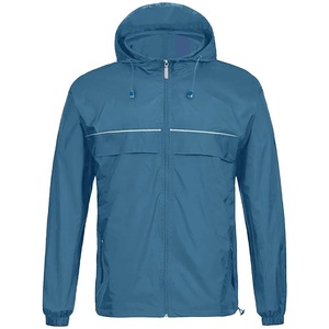 Veste coupe-vent imperméable à capuche pour homme en toile motif léopard, col montant, bleu uni, fermeture éclair, vêtement d'extérieur décontracté pour l'automne - Product Image 4