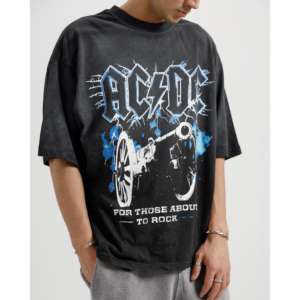 เสื้อยืดลายอนิเมะ ACDC ผ้าคอตตอนเจอร์ซีย์ 100% เนื้อหนา ซักแล้วสีซีดแบบวินเทจ ตัดเย็บแบบซิลค์สกรีนและพิมพ์ด้วยระบบ DTG - Product Image 3