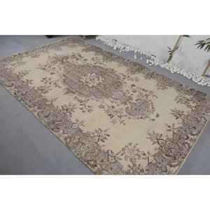 Classique Beige Marron 5.8 X 9.3ft Vintage Tapis Turc Faux Lapin Fourrure Latex Support Patchwork Rectangle Couloir Côté Chevet Nouveau - Product Image 4