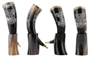 Cuerno vikingo con acabado realista, recipiente para beber de cuerno para coleccionistas medievales, cuerno vikingo para decoración temática de bar en casa - Product Image 4