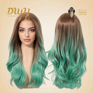 Penny-DWy High Quality Synthetic <b>Wig</b> 24-Inch Layered <b>Short</b> <b>Wig</b> with Free Parting in Light Brown and Green Free Shipping - Product Image 4