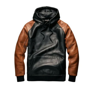 Latest Design Low Price <b>Men</b> Leather Hoodies 2025 New Style Adults Size Leather Hoodies Outdoor Wear Hoodies - Product Image 1