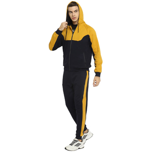 Conjunto Deportivo Informal de Invierno para Mujer, Estilo Urbano, Chándal Amarillo y Negro con Capucha, Pantalones Deportivos con Cierre de Cremallera y Cordón, Diseño 2 en 1 - Product Image 1