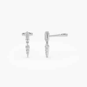 Pendientes de gota de oro sólido de 18 quilates con corte brillante, Diamante cultivado en laboratorio, Baguette de dos piedras, Material principal, joyería fina de diamantes de oro - Product Image 2