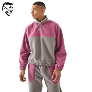 Hombre Oversize Drop Shoulder Popper Neck Collar Block Fleece Chándal con botones de alta calidad Sudaderas con algodón Fleece - Product Image 6