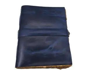 蓝色日记本手工精美装订日记本和挥舞设计书写笔记本旅行定制真皮