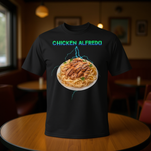 T-shirt vintage anni '90 con meme di Chicken Alfredo in stile rap bootleg, maglietta promozionale con meme - Product Image 1
