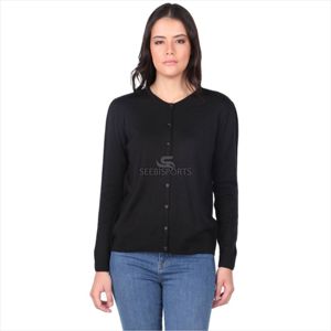 Black Buttoned Womens Knitwear <b>Cardigan</b> Full Customizable Sweaters for College Girls - Product Image 1